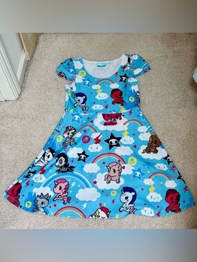 Blue Tokidoki x Japan LA Dress with Playful Unicorno Character Print
